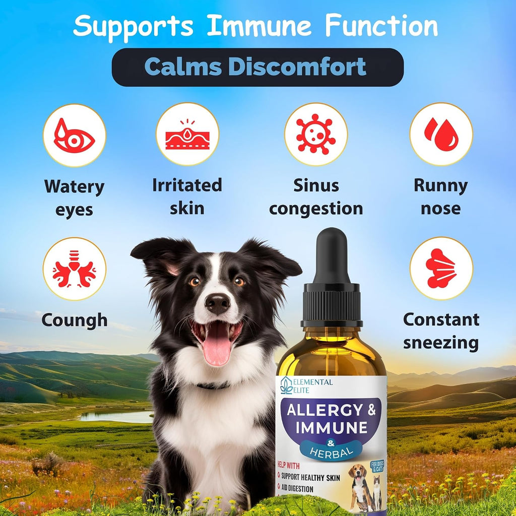 EDUZEBRA Gotas de Alivio para Alergias en Perros y Gatos - Suplemento Natural Antipicor, Apoyo Inmunológico, Fórmula Herbal Suave para Todas las Razas y Edades