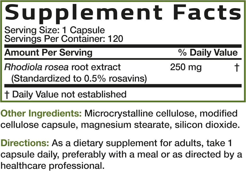 Bronson Rhodiola Rosea - Cápsulas Vegetarianas - Hierba Adaptógena - 120 Cápsulas