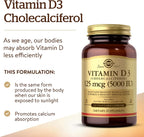 Solgar Vitamina D3 (Colecalciferol) 5000 IU, 120 Cápsulas Vegetales