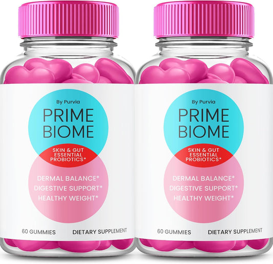 (2 Pack) Prime Biome Gummies - Suplemento para la Piel y el Intestino