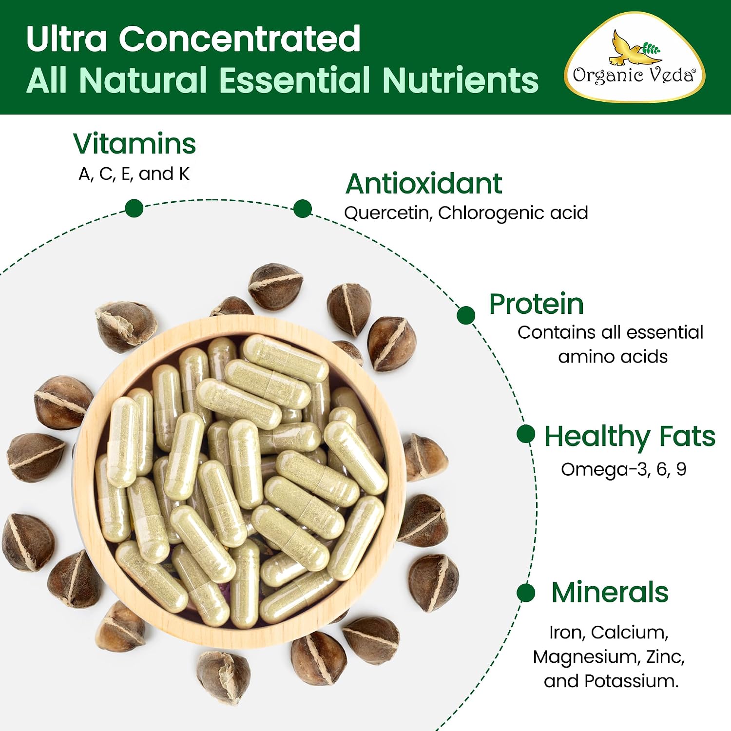 Cápsulas de Semillas de Moringa Ecológicas de Organic Veda - 120 Cápsulas Veganas