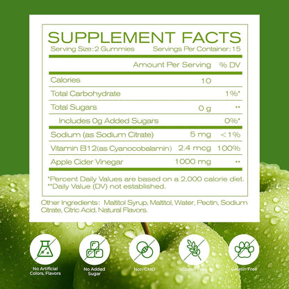 NEWELLME Gominolas de Vinagre de Manzana con la Madre y Vitamina B12 - Sin Azúcar, Veganas, 30 unidades – Image 6