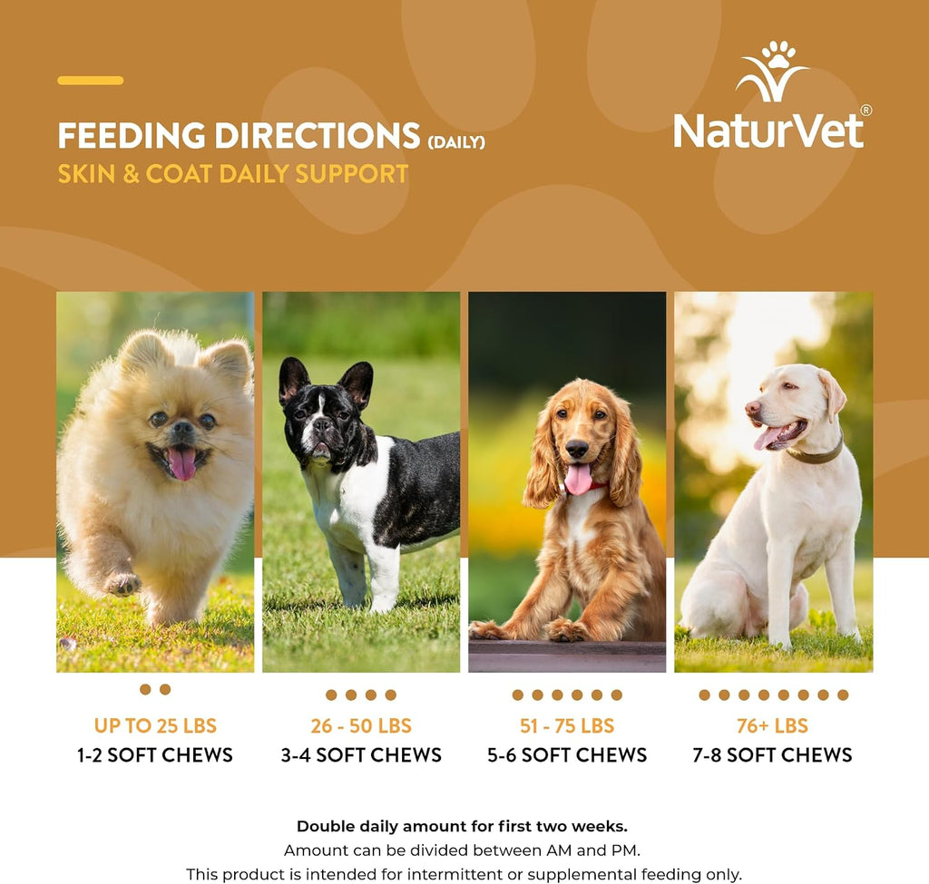 NaturVet Piel y Pelaje Más Ayuda para el Aliento para Perros, 70 Masticables Suaves