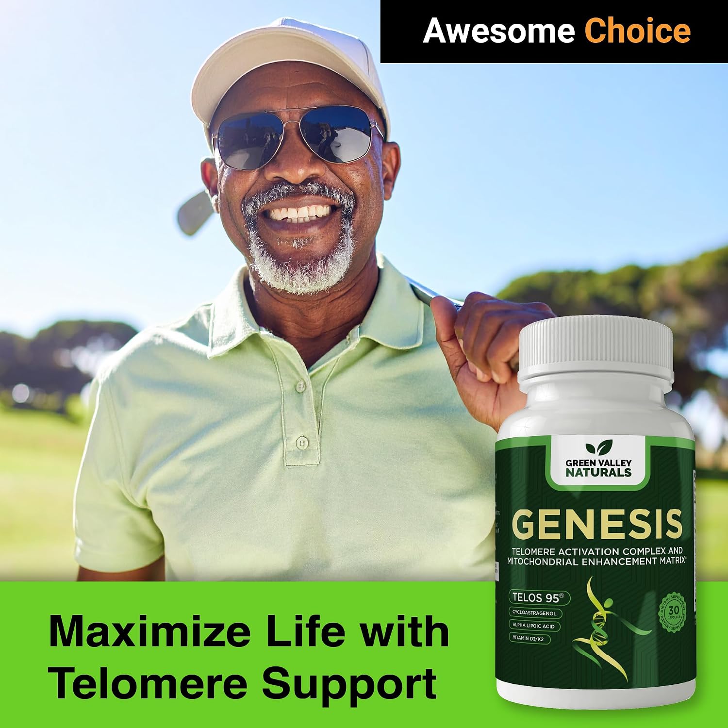 Genesis Telomere – Fórmula Celular con Telos95® y CoQ10 | 30 Cápsulas