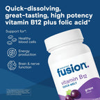 Bariatric Fusion Vitamina B12 Sublingual 1000 mcg - Comprimidos de fusión con sabor a uva y ácido fólico - Metilcobalamina - 90 unidades