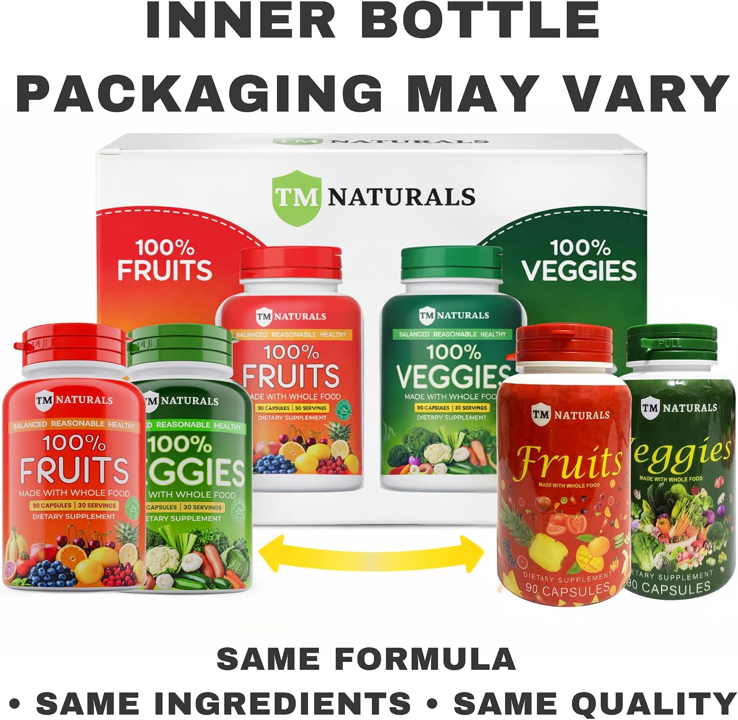 TM NATURALS Suplemento de Frutas y Verduras para Hombres y Mujeres - 90 Cápsulas (Pack de 2) - Superalimentos Naturales
