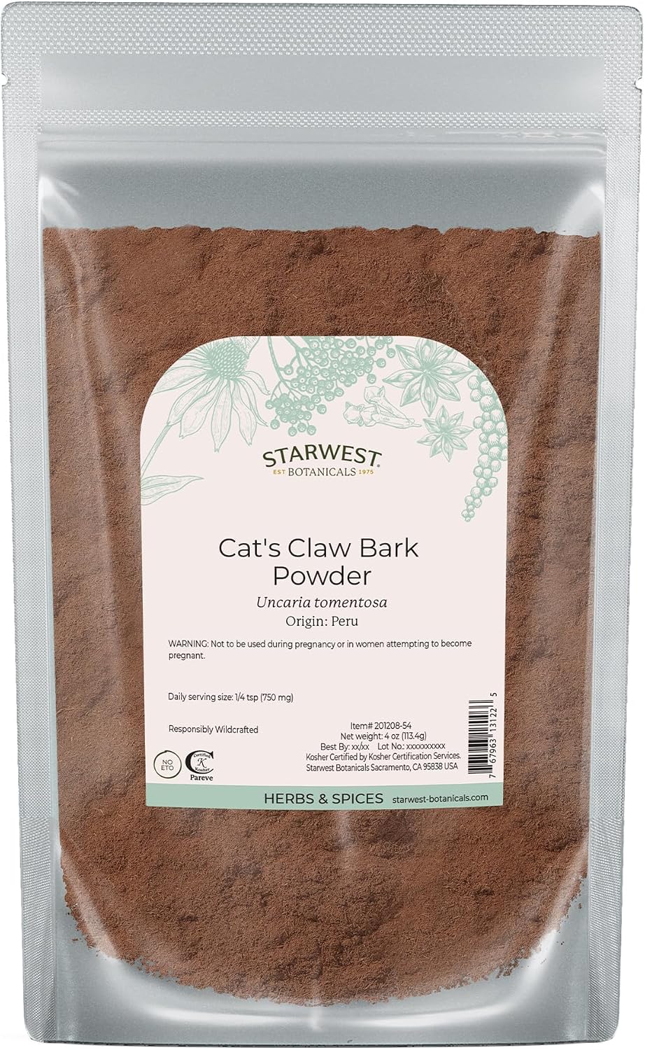 Starwest Botanicals Uña de Gato en Polvo de Corteza Recolectada Silvestre - 113 g (4 oz)