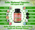 Cona Nature Organic Shatavari Powder Capsules 2250 mg con Ashwagandha y Brahmi | Apoyo a la salud femenina, 120 cápsulas veganas