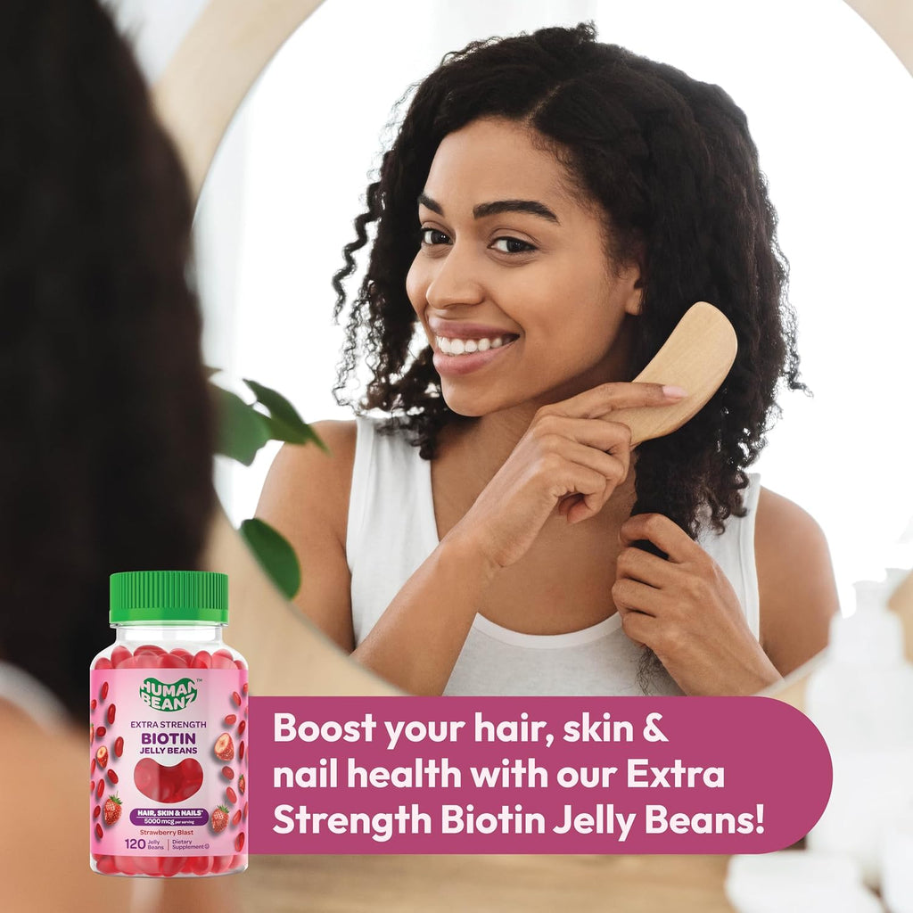 Human Beanz Biotina Gominolas Jelly Bean, 5000mcg, 120 unidades - Sabor Fresa
