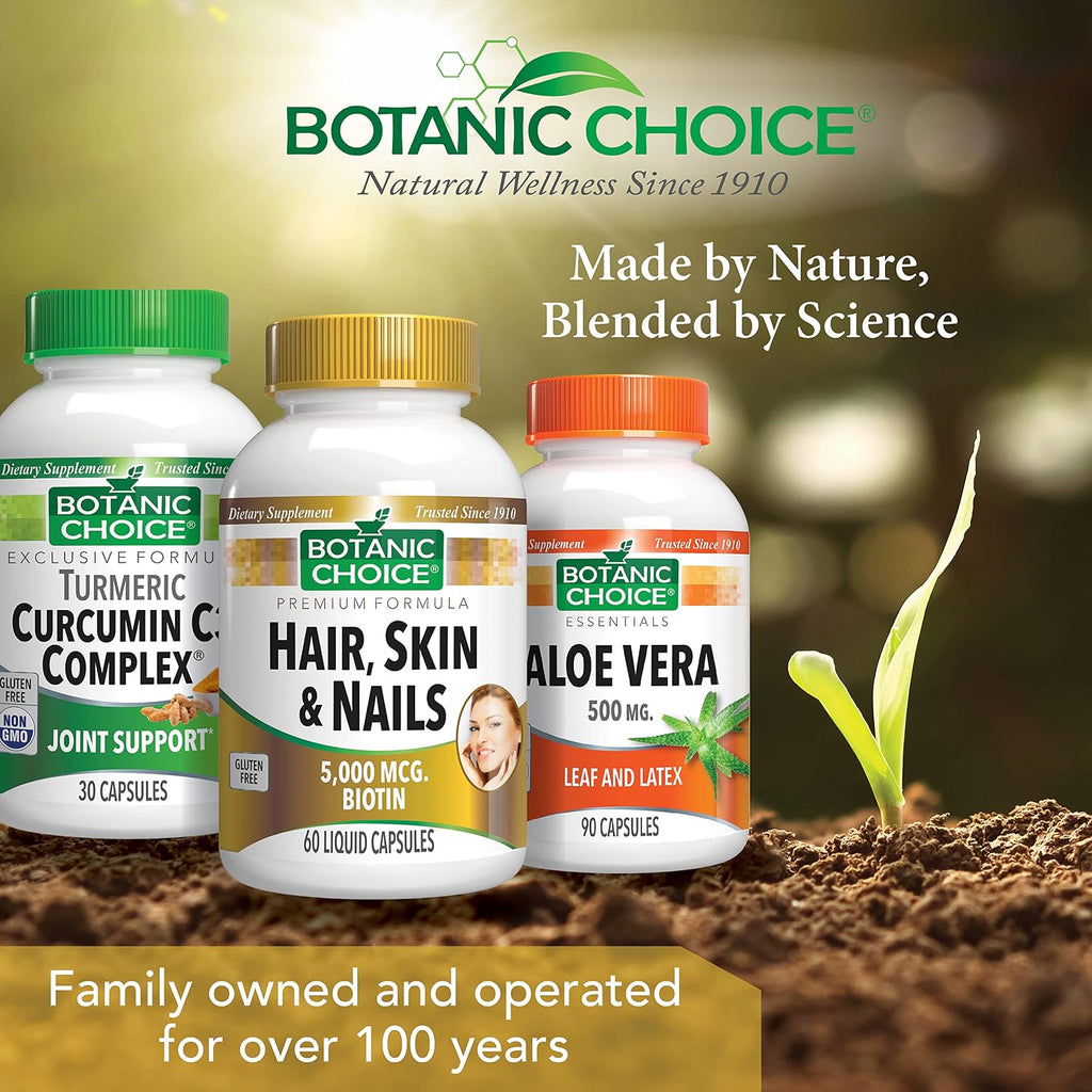 Botanic Choice Vitaminas para Cabello, Piel y Uñas - Suplemento de Biotina con Colágeno, Vitamina C y Hierro - 60 Cápsulas Líquidas