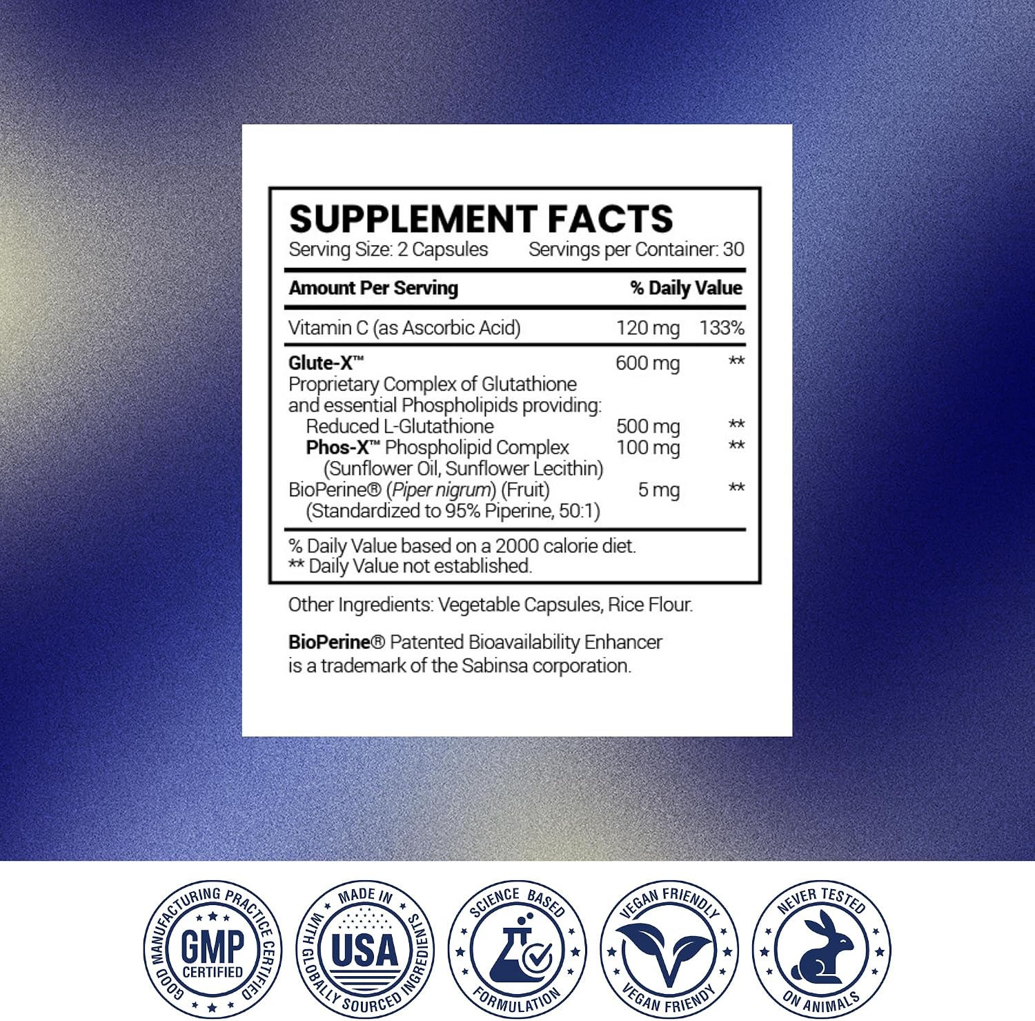 Research Verified® Glutatión Liposomal 500mg con Complejo Fosfolípido, Vitamina C y Bioperine® - 60 Cápsulas Veganas