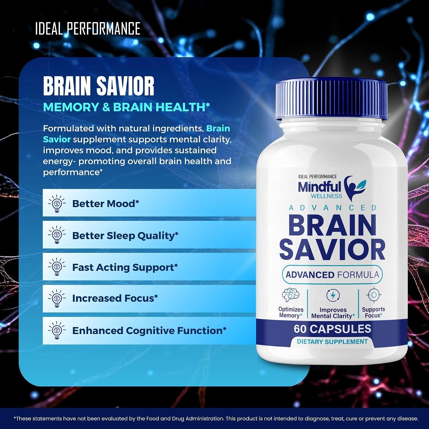 Brain Savior Cápsulas para la Memoria y Concentración - Fórmula Avanzada Nootrópica - Máxima Potencia (3 Pack)