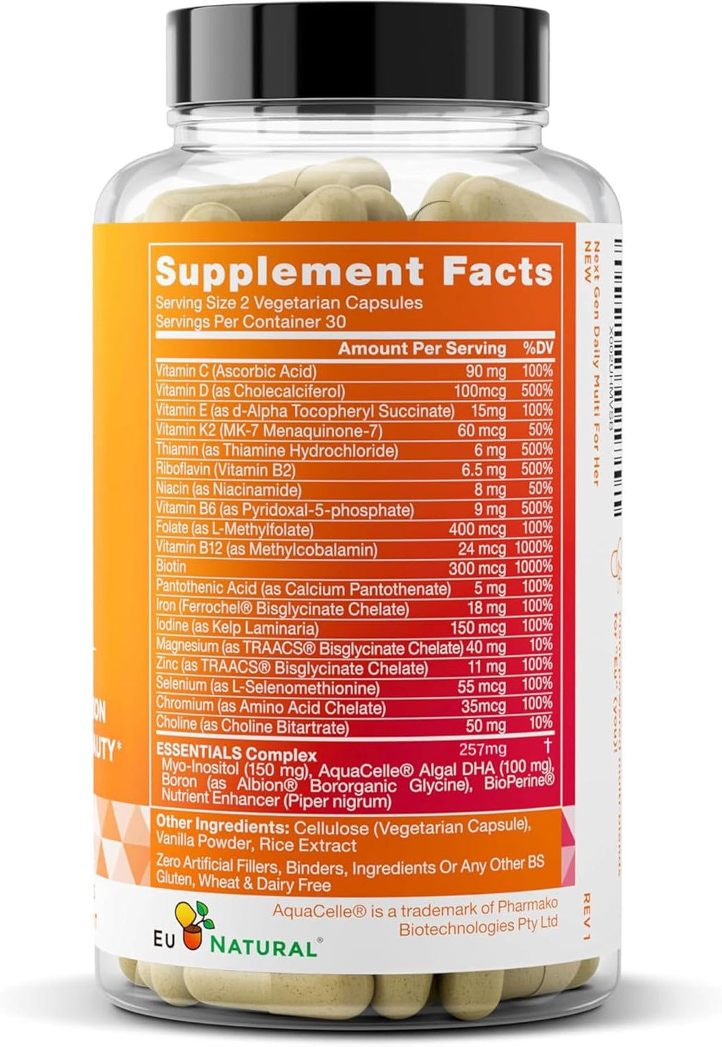 Eu Natural Next Gen Multivitamínico para Mujeres - 22 Vitaminas Optimizadas para Inmunidad, Energía, Huesos y Belleza - 60 Cápsulas Vegetales