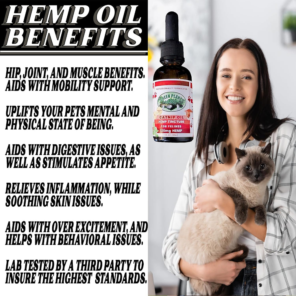 Pet Hemp Oil - Aceite de Cáñamo y Hierba Gatera para Perros y Gatos | 120mg Orgánico | Green Planet Hemp