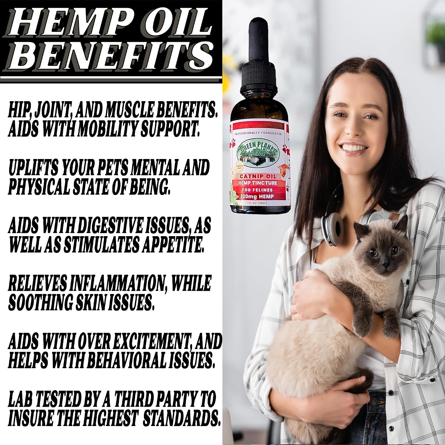 Pet Hemp Oil - Aceite de Cáñamo y Hierba Gatera para Perros y Gatos | 120mg Orgánico | Green Planet Hemp