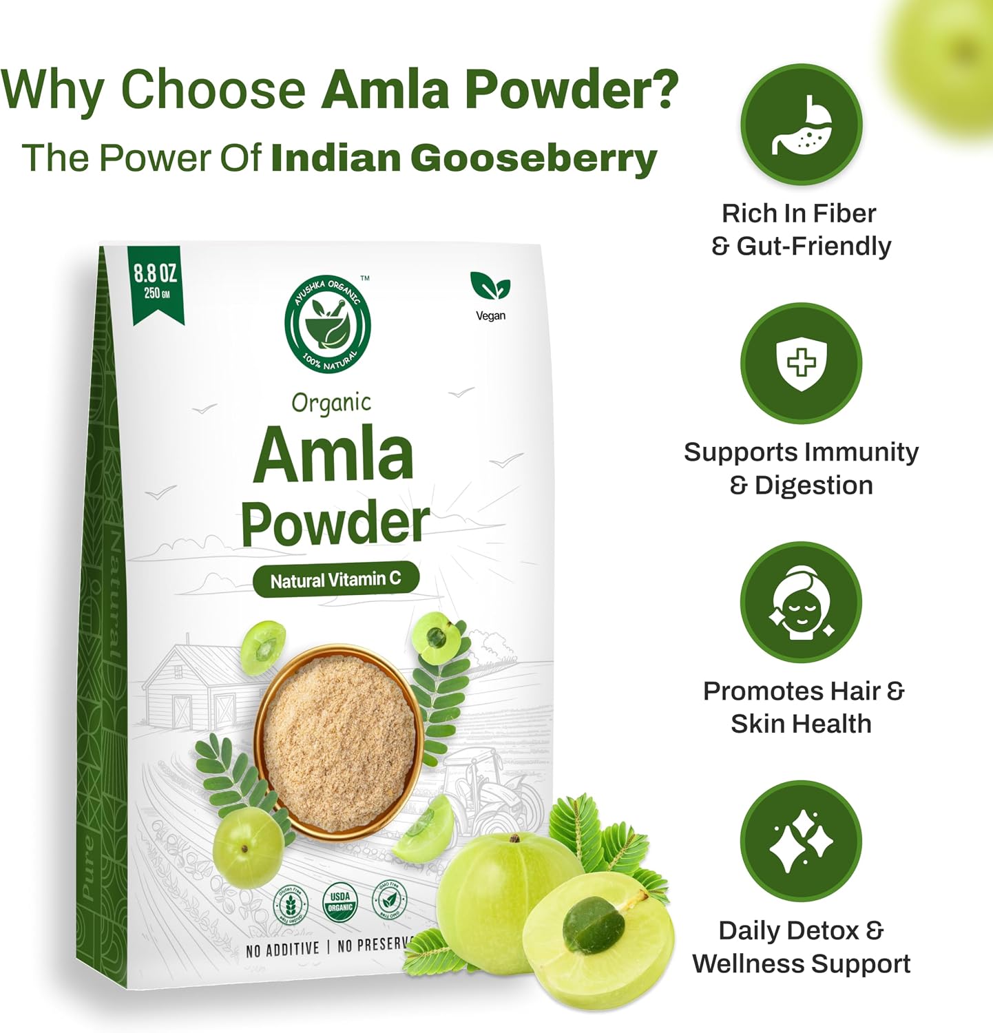 Ayushka Organic Amla en Polvo (Amalaki) – Grosella India Orgánica 250g