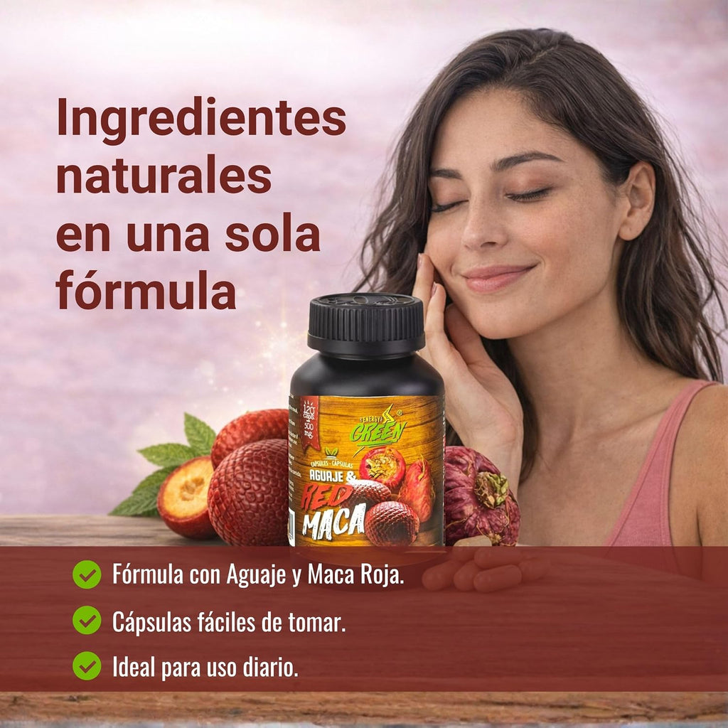 Amazon Andes Aguaje con Maca Roja 1000mg - Superalimento Peruano - 120 Cápsulas Vegetales