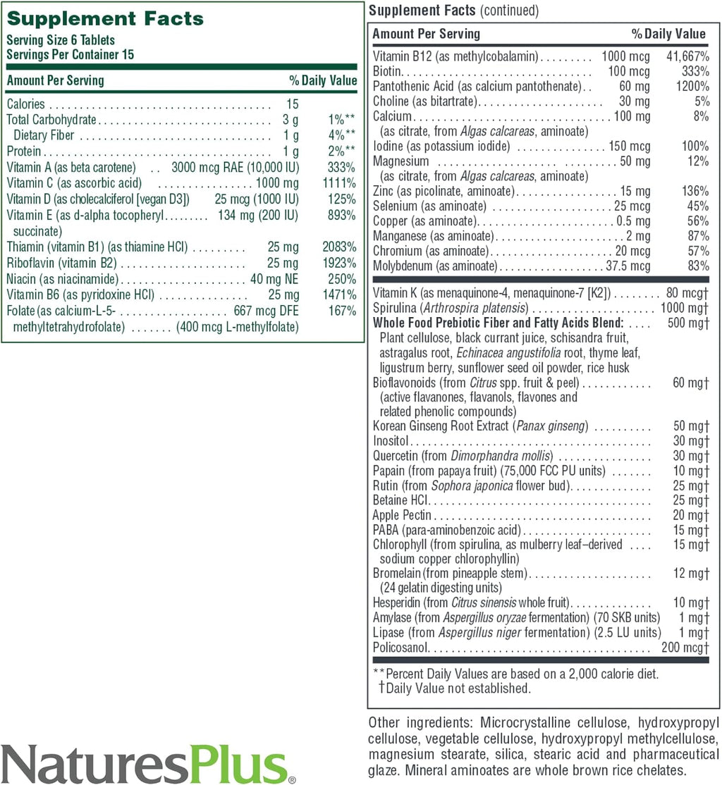 NaturesPlus Source of Life Iron-Free - 90 Mini-Tablets - Multivitamin and Mineral Supplement - Supports Natural Energy and Overall Well-Being - Gluten-Free, Vegetarian - 15 Servings