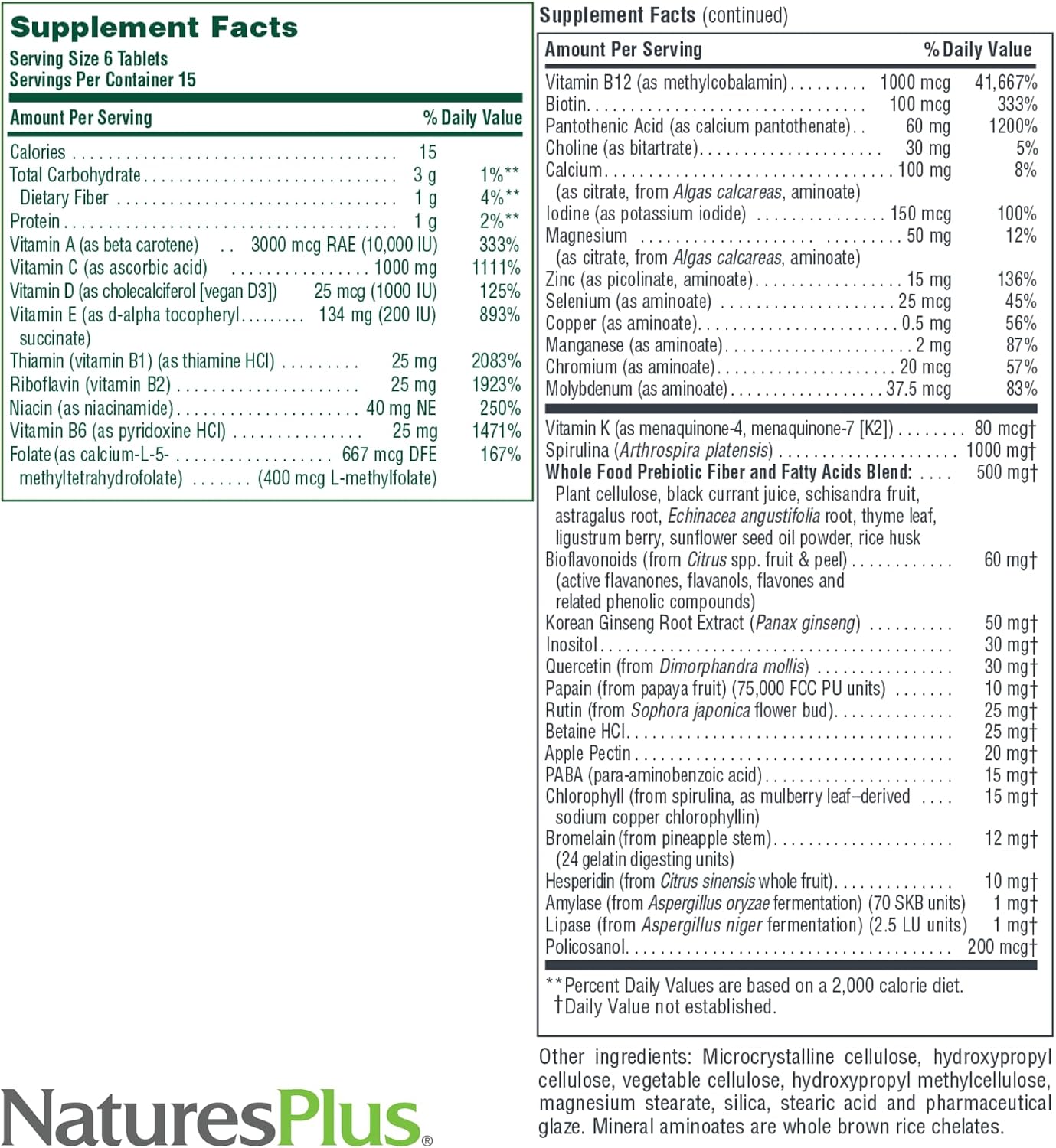 NaturesPlus Source of Life Iron-Free - 90 Mini-Tablets - Multivitamin and Mineral Supplement - Supports Natural Energy and Overall Well-Being - Gluten-Free, Vegetarian - 15 Servings