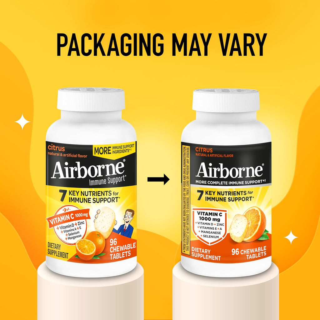 Airborne Vitamina C 1000 mg Comprimidos Masticables Sabor Cítricos - 96 Comprimidos