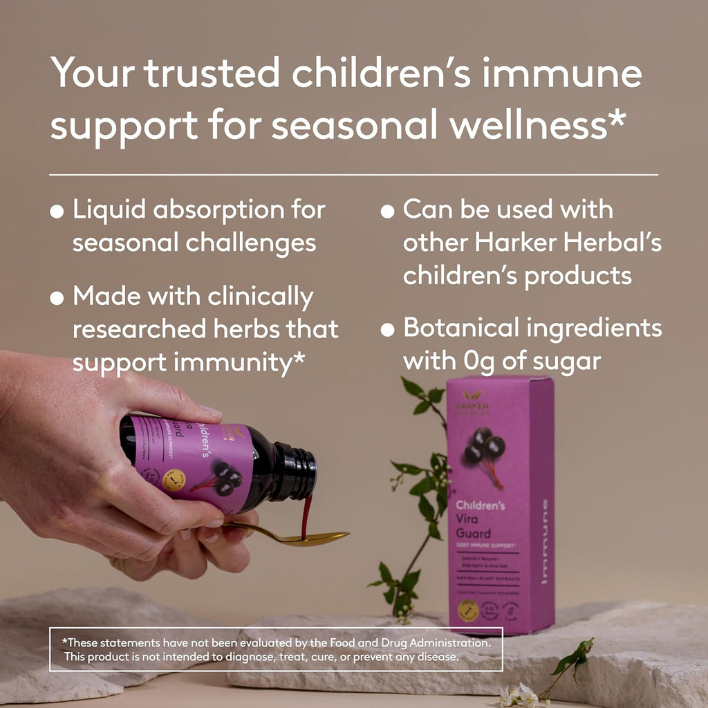Children's Immune + Wellbeing Herbal Syrup - Jarabe Herbal para Defensas Infantiles con Saúco, Equinácea y Olivo - Sabor a Saúco - 150 ml (30 dosis)