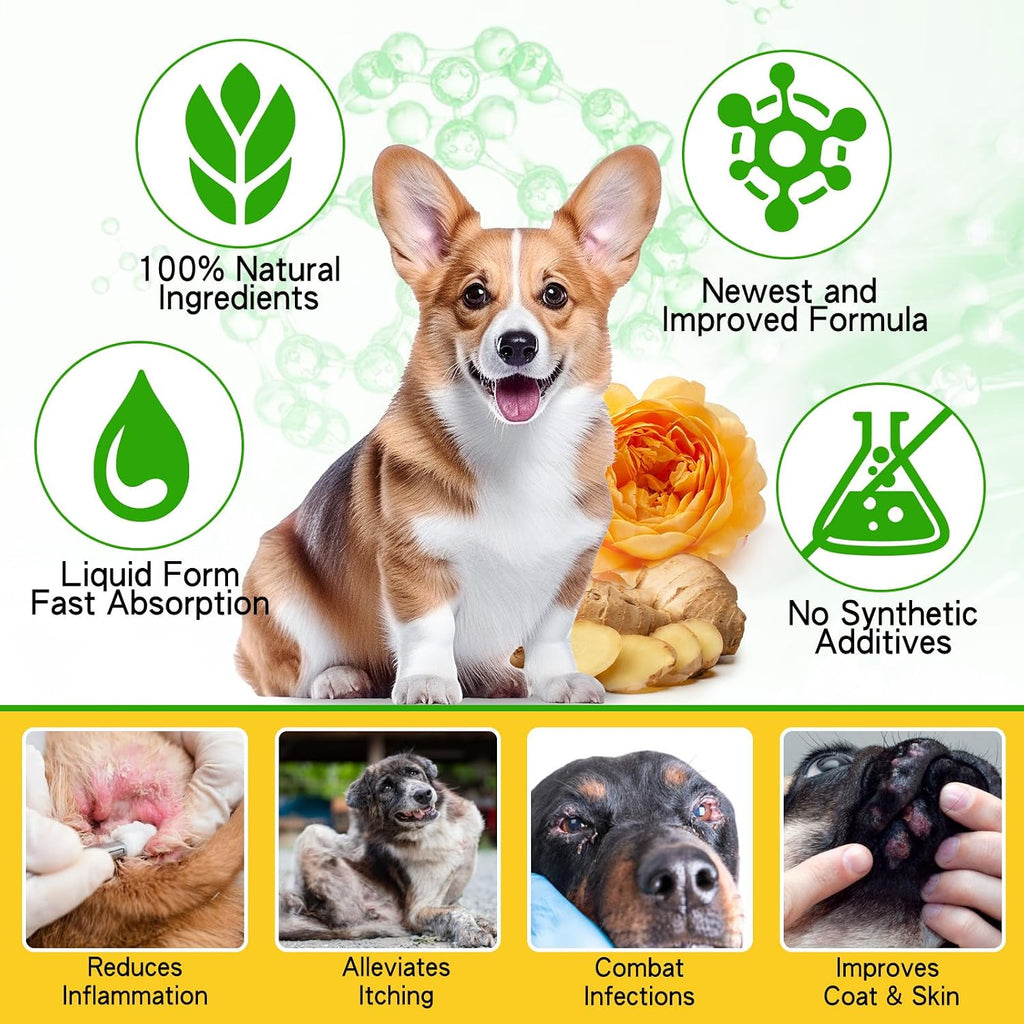 Netwik Tratamiento Natural contra la Levadura para Perros - Alivio de Picazón y Alergias - Suplemento Herbal Líquido 60 ml
