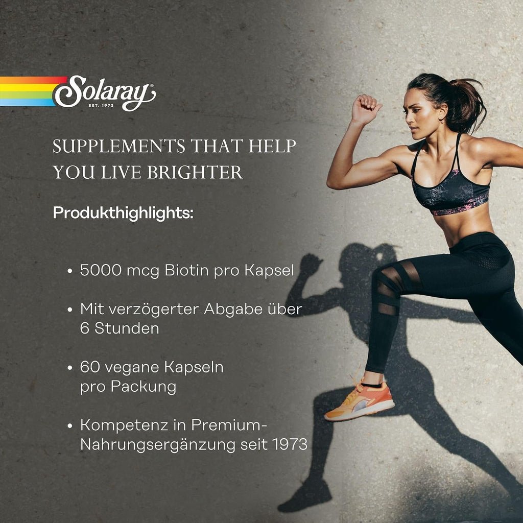 Solaray - Biotina 5000mcg, Liberación Prolongada, 60 Cápsulas Veganas