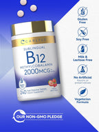 Carlyle Vitamina B12 2000 mcg - 240 Comprimidos Sublinguales de Metilcobalamina - Sabor a Bayas - Suplemento Vegetariano, No OGM y Sin Gluten