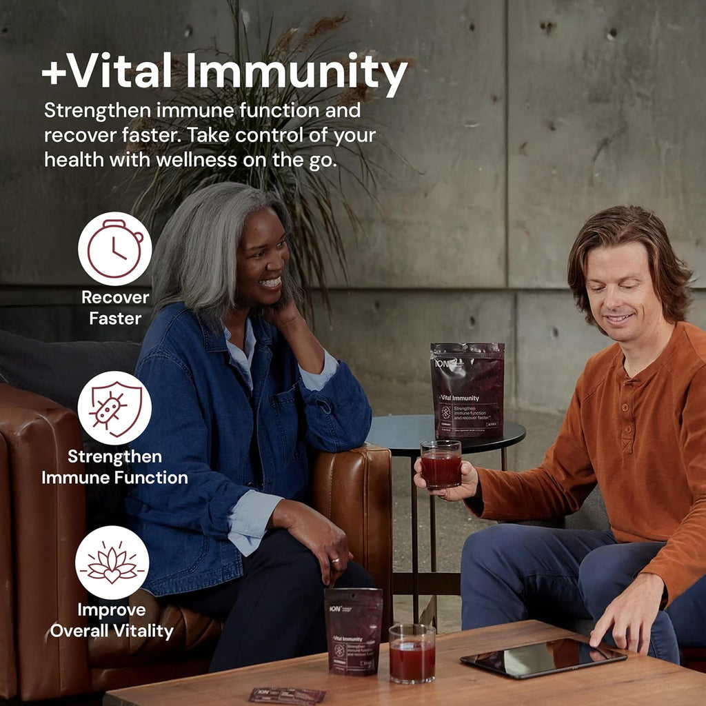ION* Intelligence of Nature Vital Immunity Drink Mix - Apoyo Inmunitario con Vitamina C y Hongos Adaptógenos, Suplemento Diario en Sobres, Fácil de Transportar - Sabor Saúco, 20 Sobres