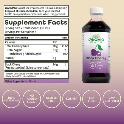 Dynamic Health Concentrado Puro de Zumo de Cereza Negra sin Endulzar, 100% Jugo Concentrado, 240 ml – Image 2