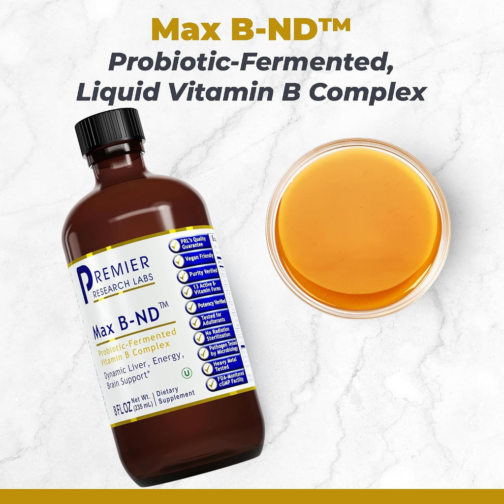 Premier Research Labs Max B-ND - Complejo B Líquido con 13 Formas Activas, Gotas Sublinguales para Hombres y Mujeres, 237 ml