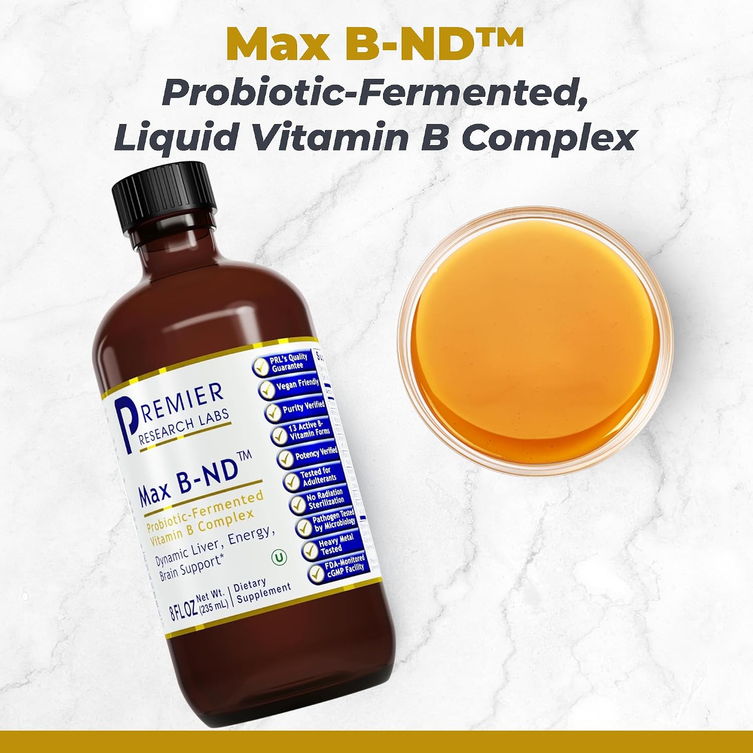Premier Research Labs Max B-ND - Complejo B Líquido con 13 Formas Activas, Gotas Sublinguales para Hombres y Mujeres, 237 ml