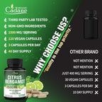 Cadane Citrus Bergamot Supplement | Heart & Immune System | Vegan, Non-GMO – 120 Cápsulas – 40 Días