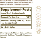 Solgar Vitamina D3 (Colecalciferol) 5000 IU, 120 Cápsulas Vegetales
