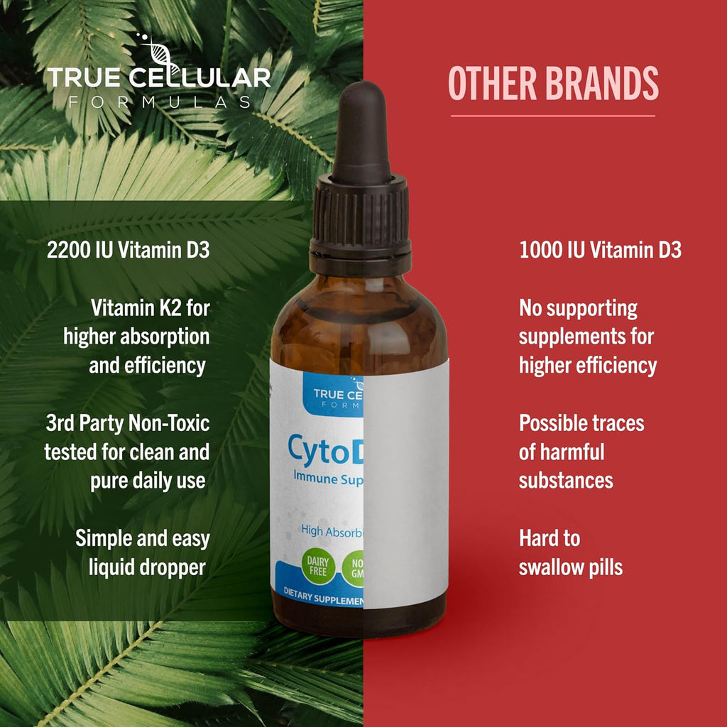 True Cellular Formulas Vitamina D3 2200 UI + K2 MK-7 Gotas Líquidas