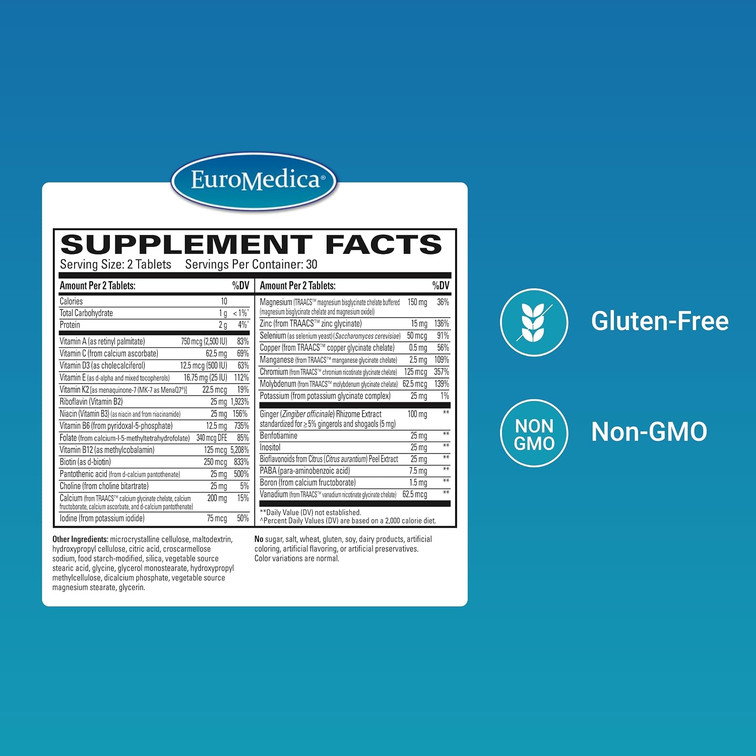 EuroMedica Essential Multivitamin - Complemento alimenticio con vitaminas B, C, D3, E y minerales quelados - 60 comprimidos