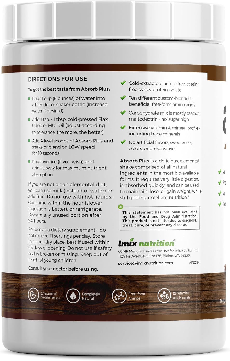 Absorb Plus Isolate Protein - Suplemento Nutricional para la Salud Digestiva, 2.2 lbs, Sabor Simply Chocolate