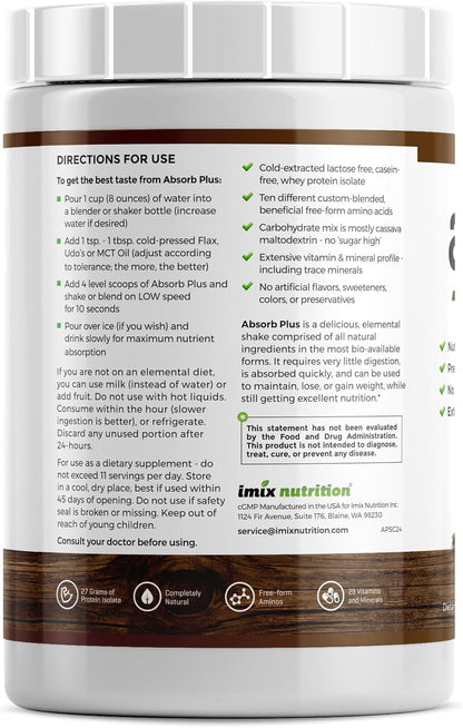 Absorb Plus Isolate Protein - Suplemento Nutricional para la Salud Digestiva, 2.2 lbs, Sabor Simply Chocolate – Image 2