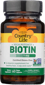 Country Life Biotina 5 mg Super Potency, 60 Cápsulas
