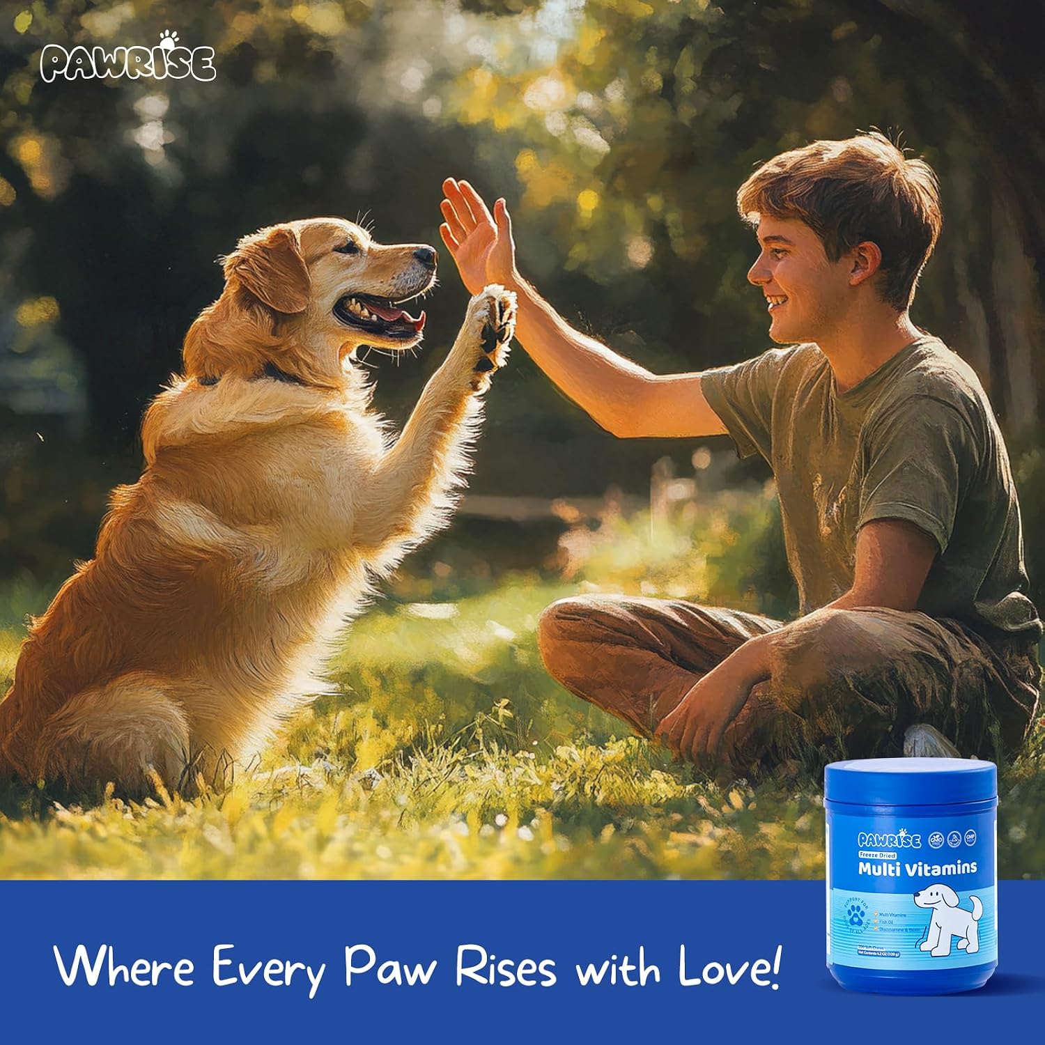 PawRise Multivitamínico Liofilizado para Perros - Probióticos, Glucosamina, Omega-3 - 200 Masticables