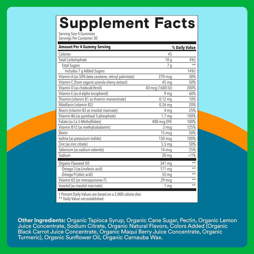 SmartyPants Multivitamínico para Hombres, Gominolas Orgánicas: Metilfolato, Omega 3 (ALA), Vitamina D3, C, B12, B6, A, K y Zinc, 120 Gominolas (30 Días)