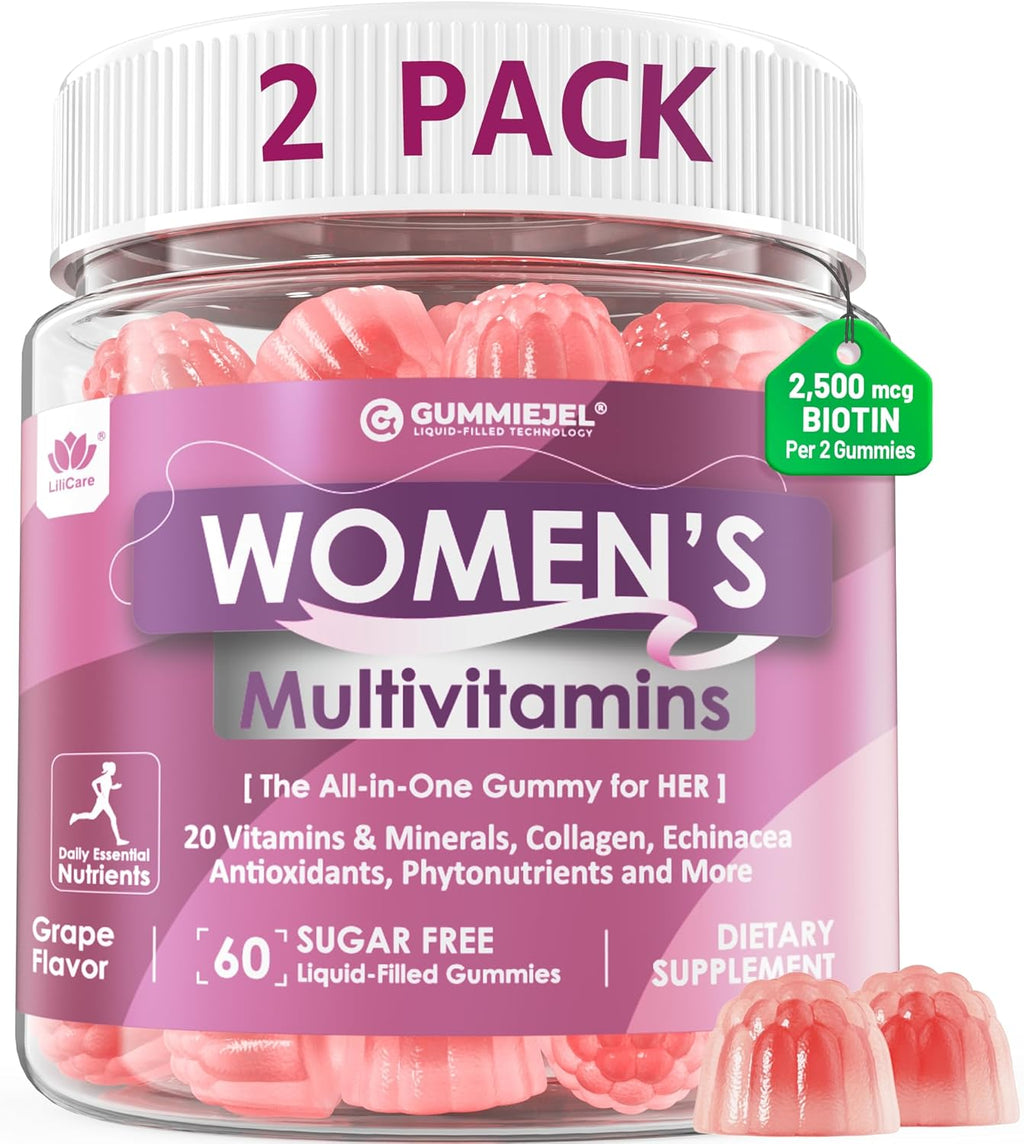 LILICARE Multivitamínico para Mujeres Gominolas - Sin Azúcar, Con Metilfolato, Biotina y Colágeno
