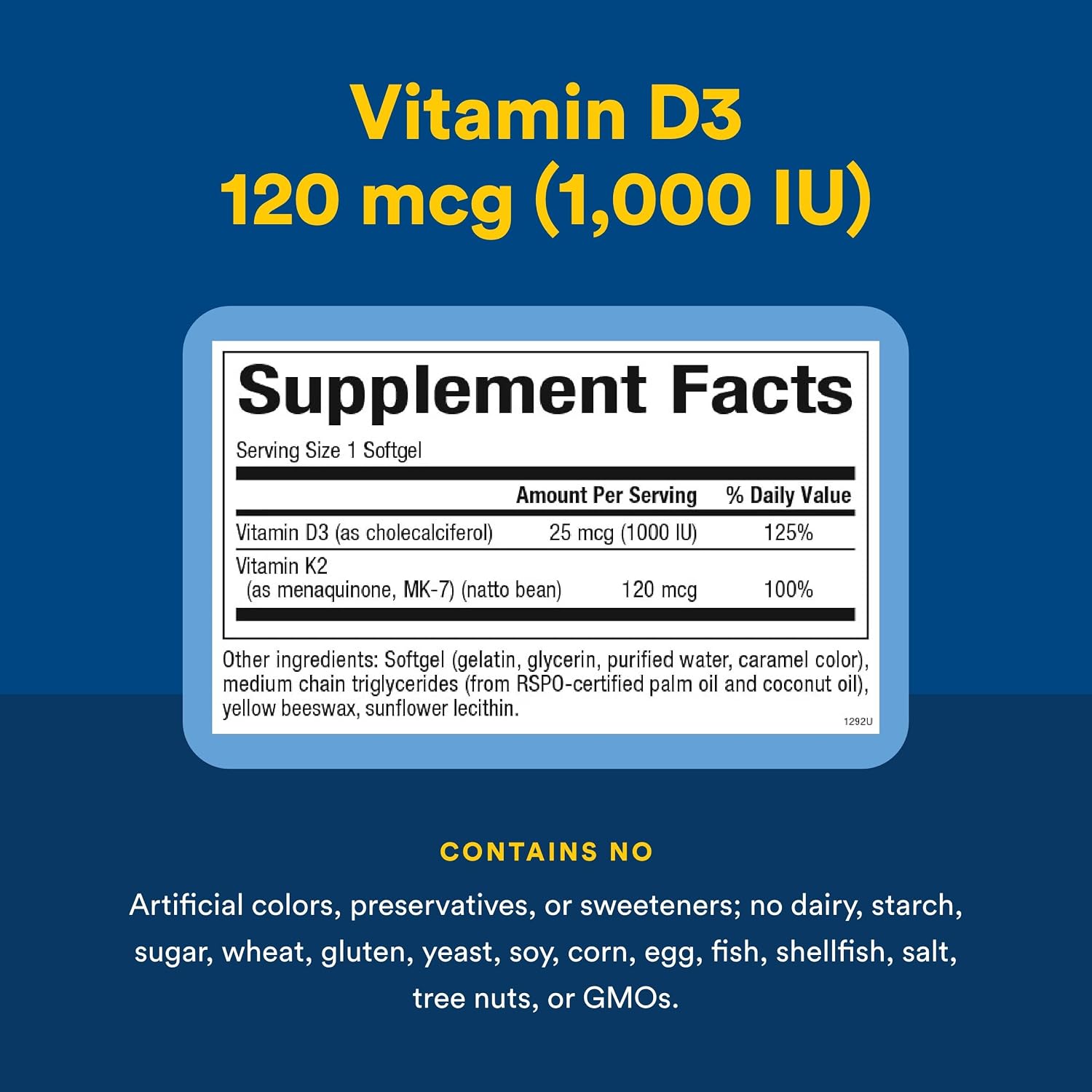 Natural Factors Vitamina D3 y K2 1000 UI + 120 mcg, 60 Cápsulas Blandas