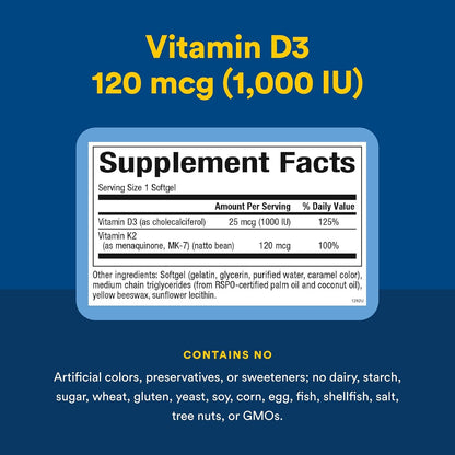 Natural Factors Vitamina D3 y K2 1000 UI + 120 mcg, 60 Cápsulas Blandas – Image 4