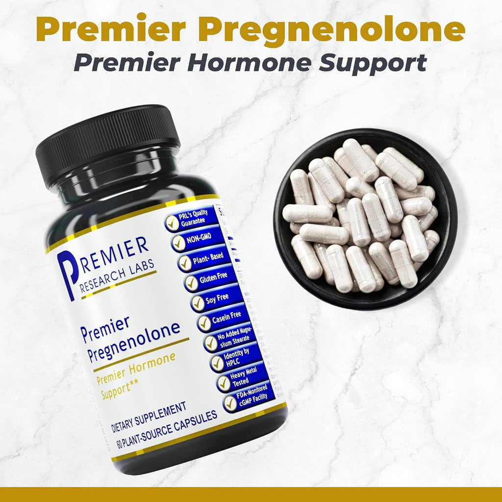 Premier Research Labs Premier Pregnenolone - Pregnenolona de 100 mg para apoyo hormonal, precursor de progesterona, testosterona, estrógeno, suplemento de pregnenolona para mujeres y hombres - 60 cápsulas vegetarianas