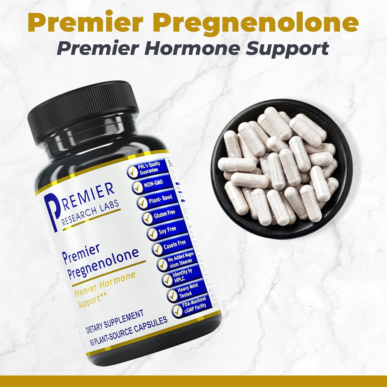 Premier Research Labs Premier Pregnenolone - Pregnenolona de 100 mg para apoyo hormonal, precursor de progesterona, testosterona, estrógeno, suplemento de pregnenolona para mujeres y hombres - 60 cápsulas vegetarianas