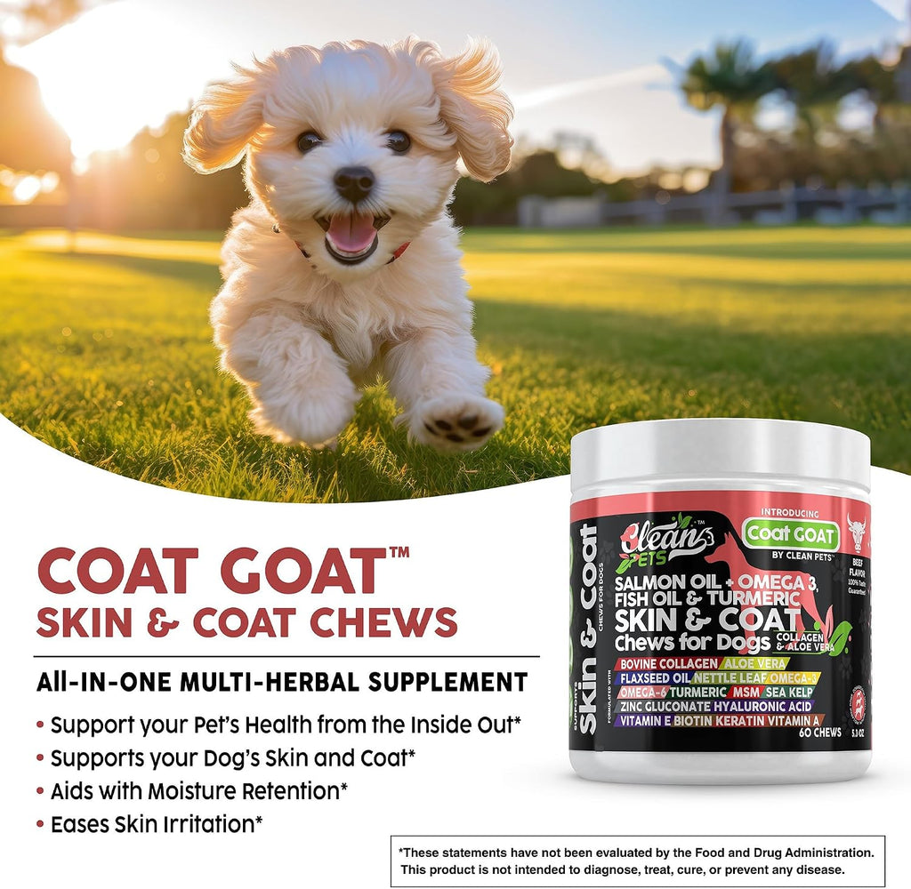 Clean Pets Aceite de Salmón Omega 3 para Perros con Colágeno, Aloe Vera, Biotina y Queratina - Suplemento para Piel y Pelaje