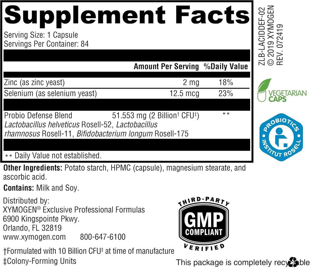 XYMOGEN Probio Defense - Daily Probiotic for GI Balance - Immune Support and Gut Health - 10 Billion CFU - Lactobacillus Rhamnosus, Zinc & Selenium - Gluten-Free & Non-GMO - 84 Capsules