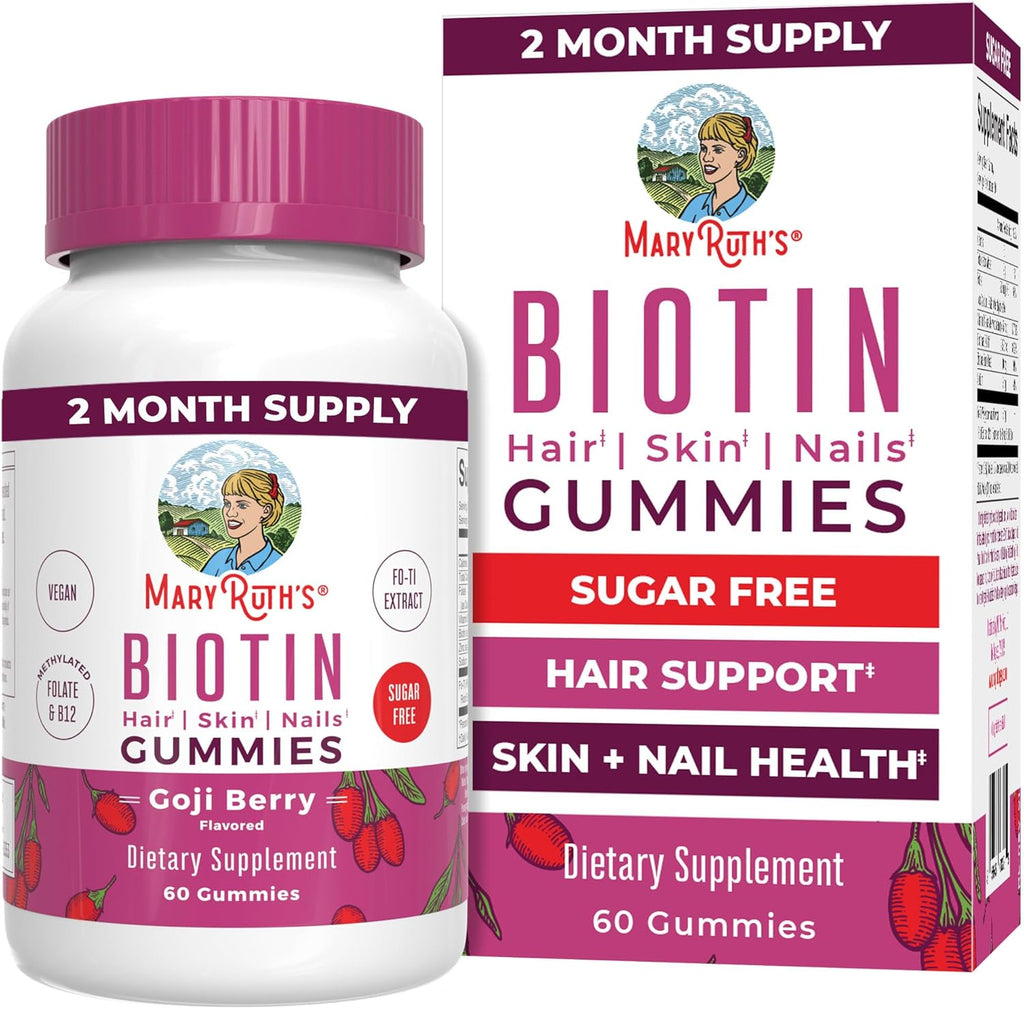 MARYRUTH'S Organics Biotin Gummies - Gominolas de Biotina 2500 μg | Sin Azúcar | Vegano | 60 Unidades