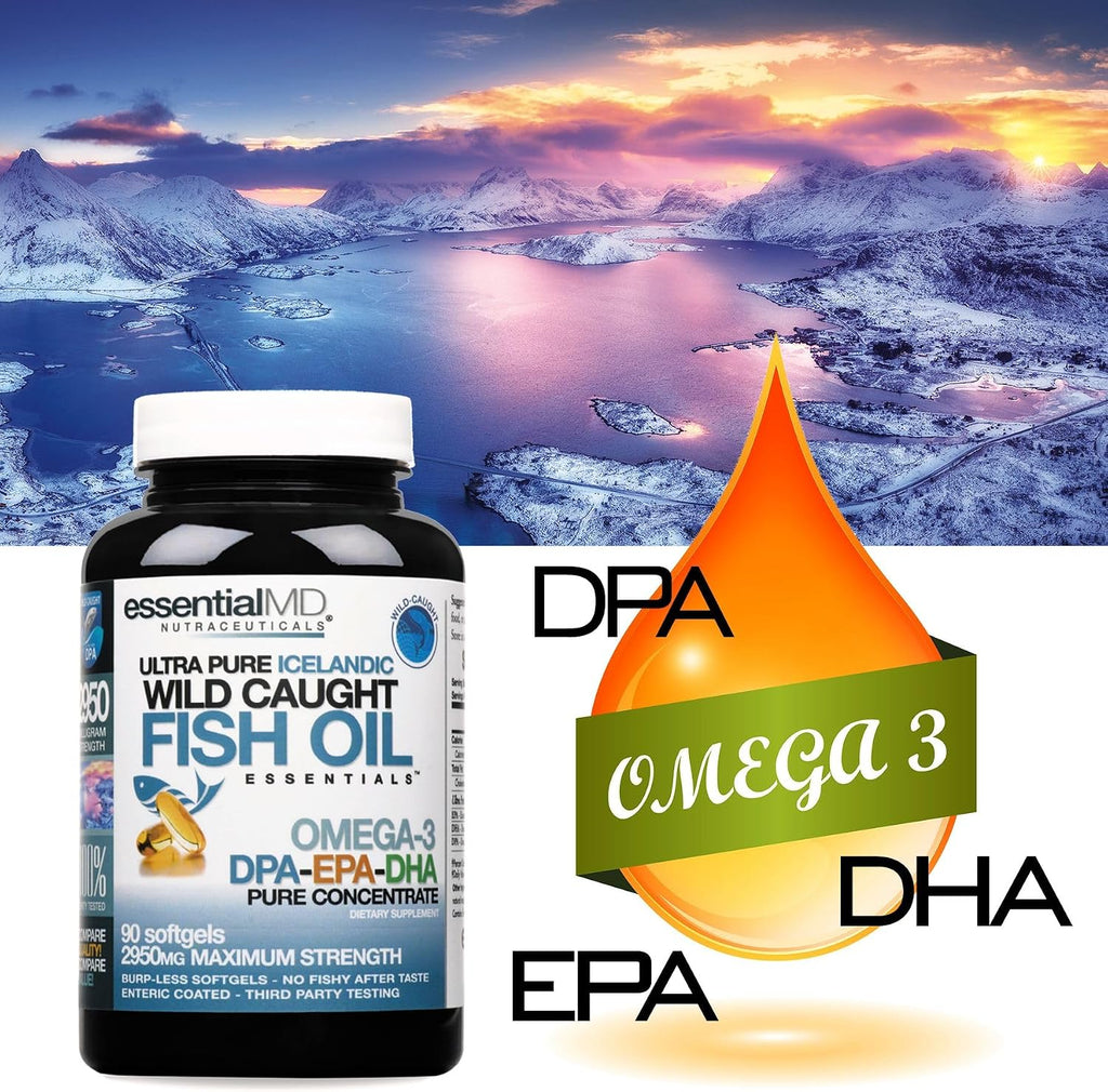 Essential MD Triple Strength Omega-3 2900mg – Aceite de Pescado Islandés – 90 Cápsulas Blandas